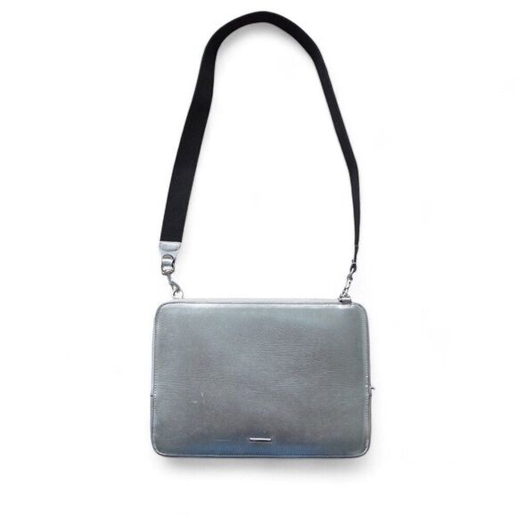 Rebecca Minkoff 13" Regan Laptop Computer Sleeve Crossbody Bag Metallic Silver - Picture 1 of 10